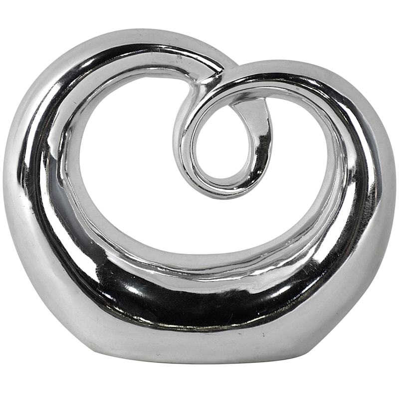 Silver Ceramic Heart Sculpture, 6.5"