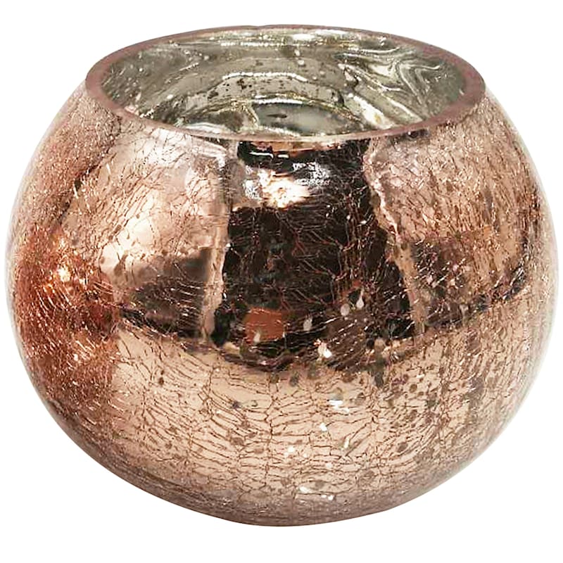 Rose Gold Metallic Round Glass Candle Holder, 6"