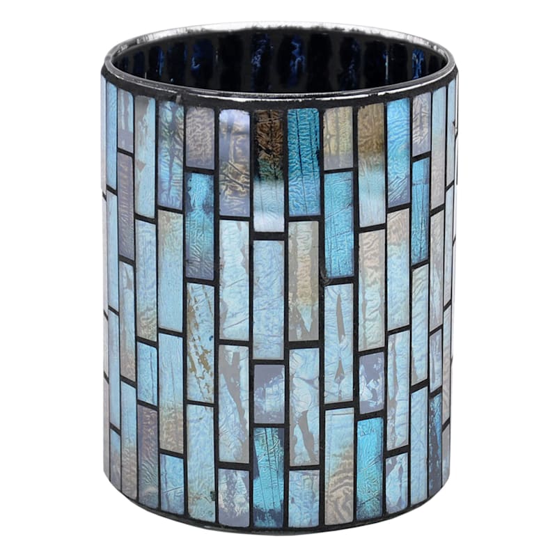 Blue Mosaic Glass Vase, 6"