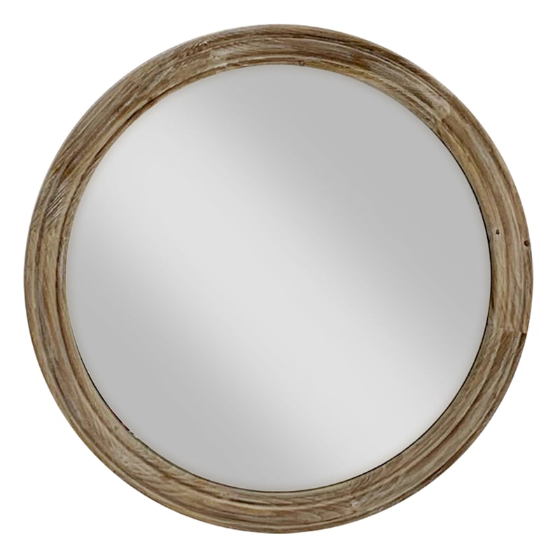 24X24 Wood Round Thin Mirror