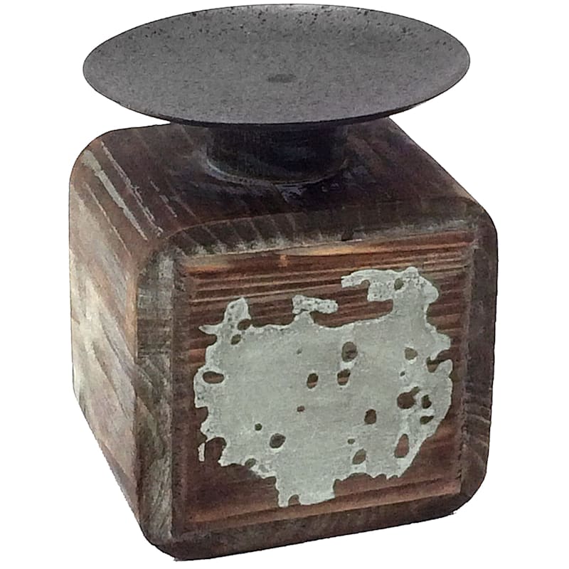Wooden Iron Candle Holder, 6"