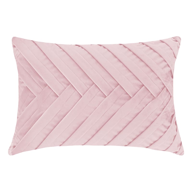 Blush Pink Herringbone Pleated Oblong Throw Pillow, 14x20