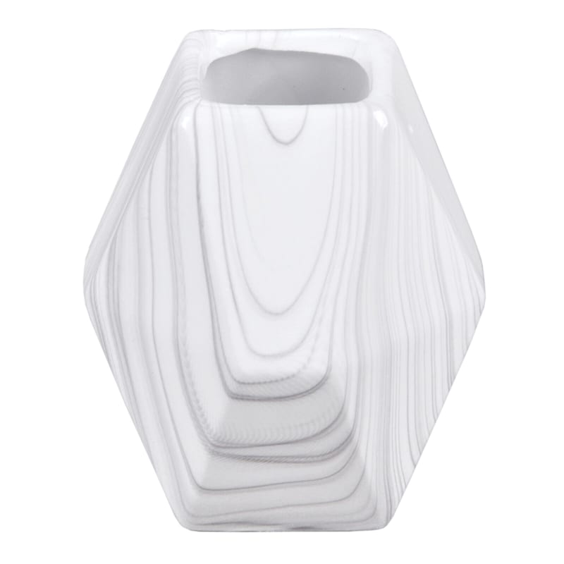 White Geometric Ceramic Marbled Vase, 4"
