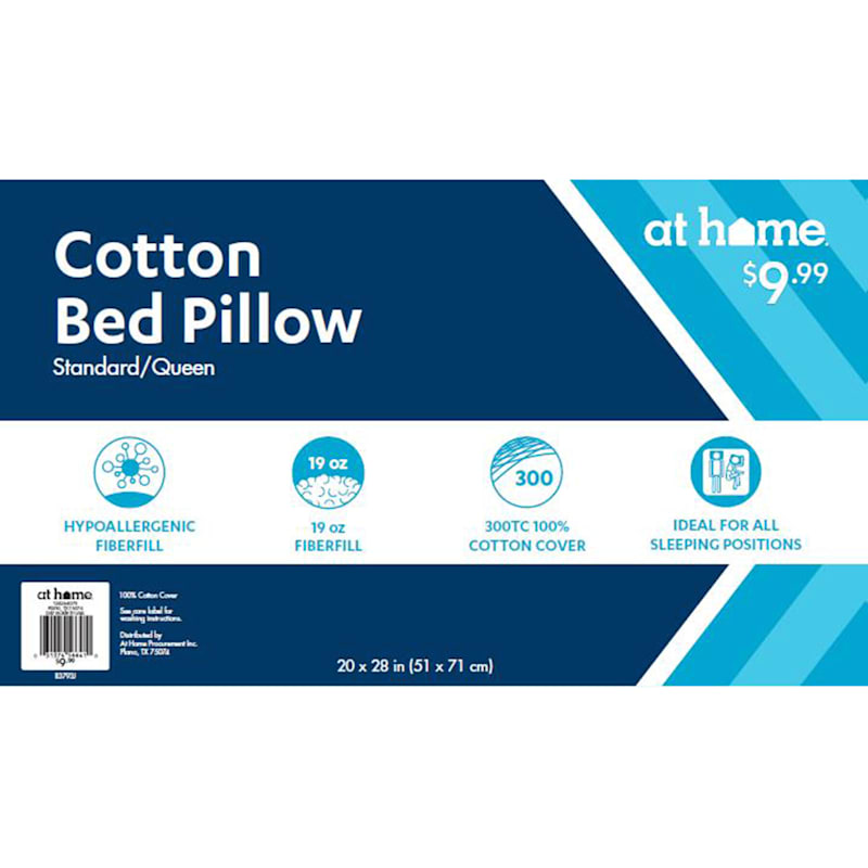 300-Thread Count Cotton Bed Pillow, Standard/Queen