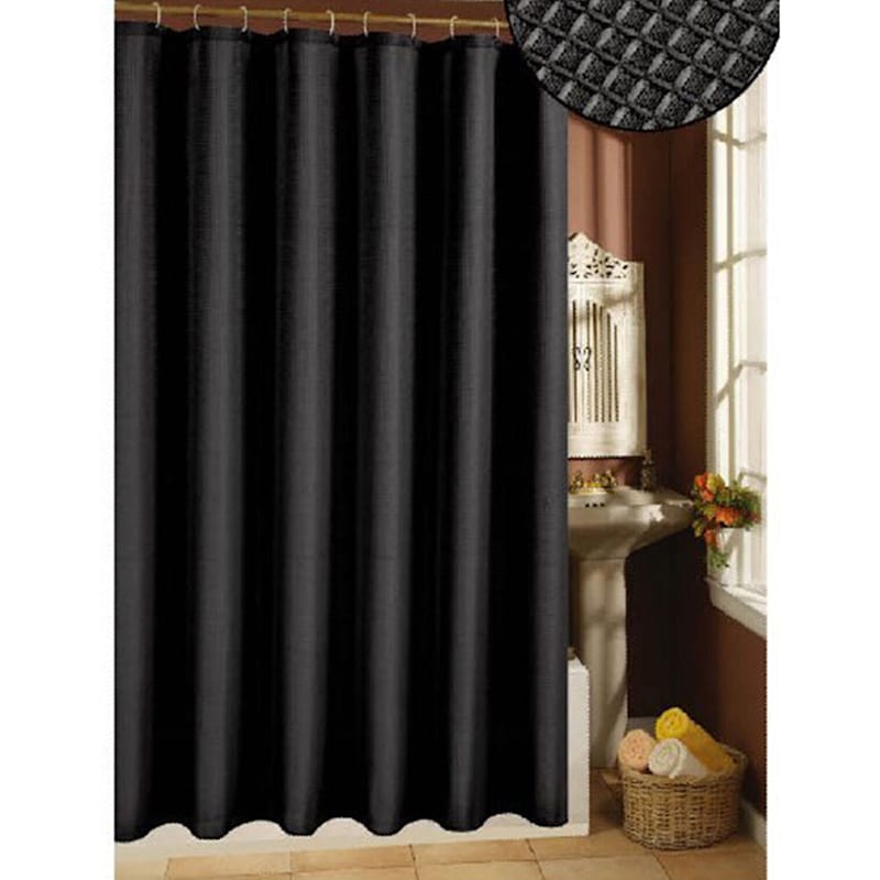 Black Waffle Weave Shower Curtain, 72"