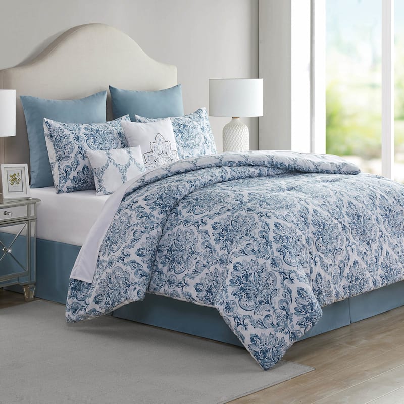 6 Piece Danika Blue Comforter Set Twin, Light Blue Comforter Sets Full