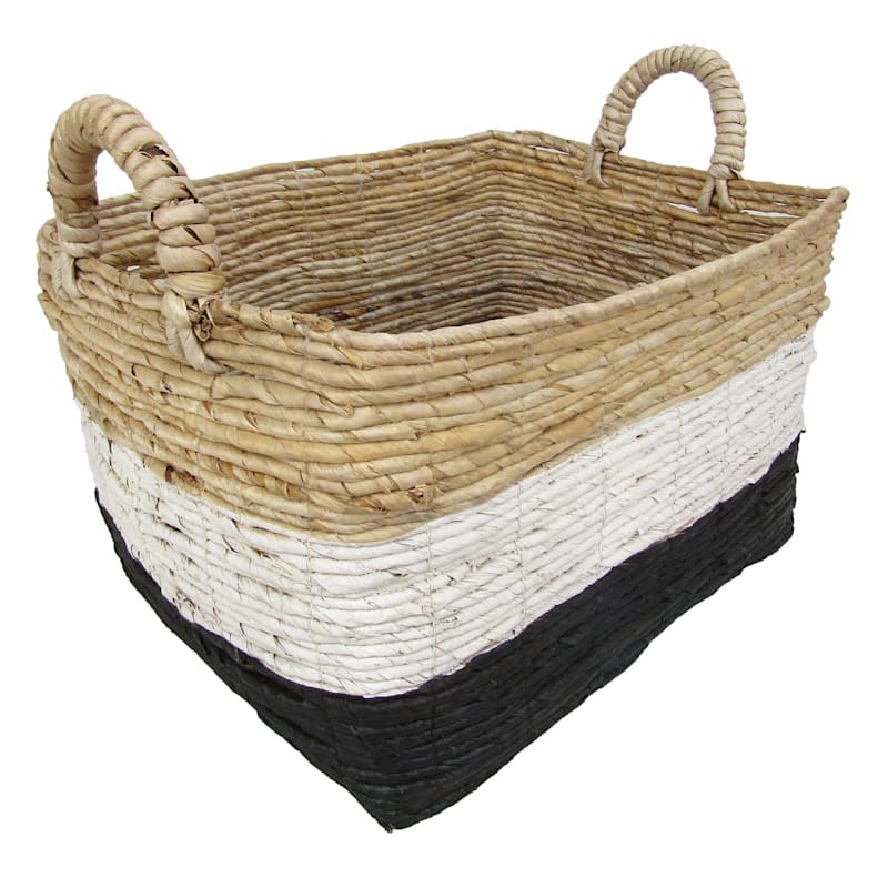 Black, White & Natural Banana Leaf Striped Storage Basket, Small