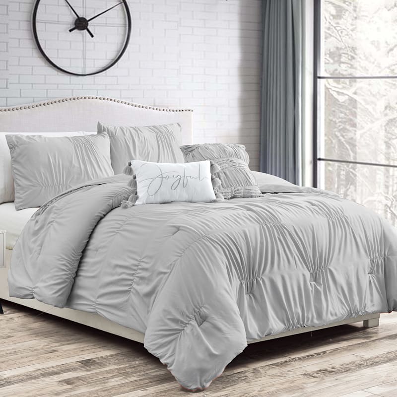 Hazel Grey 5 Piece Comforter Set King, Grey King Bed Comforter Sets
