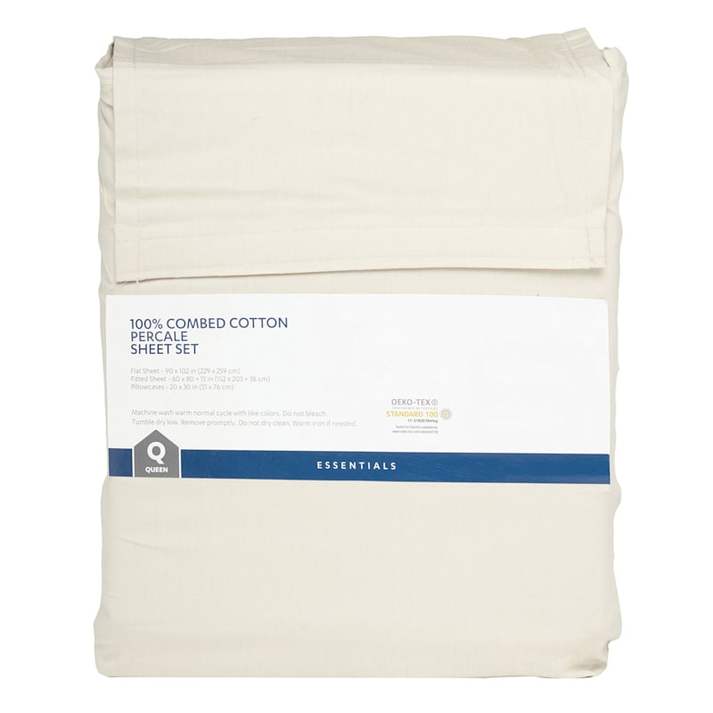 3-Piece Light Gray 100% Cotton Percale Sheet Set, Twin | At Home