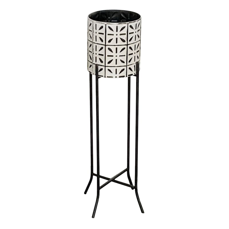 Tile Patterned Metal Plant Stand, 30"