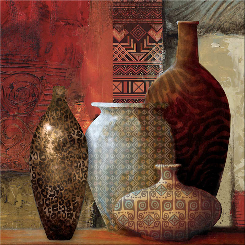 Red Textured Vases Canvas Wall Art, 18"