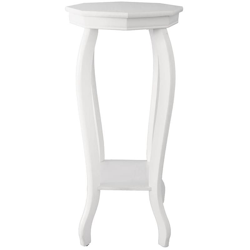 Wood Octagon Top Plant Stand White
