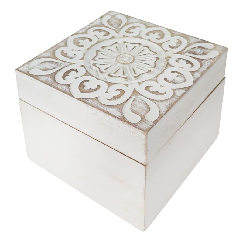 White Wooden Deco Box, 4"
