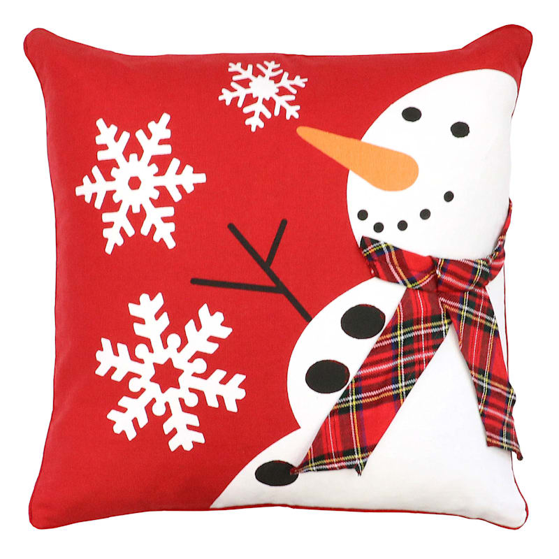 Red Snowman with Ribbon Scarf Christmas Throw Pillow, 18"