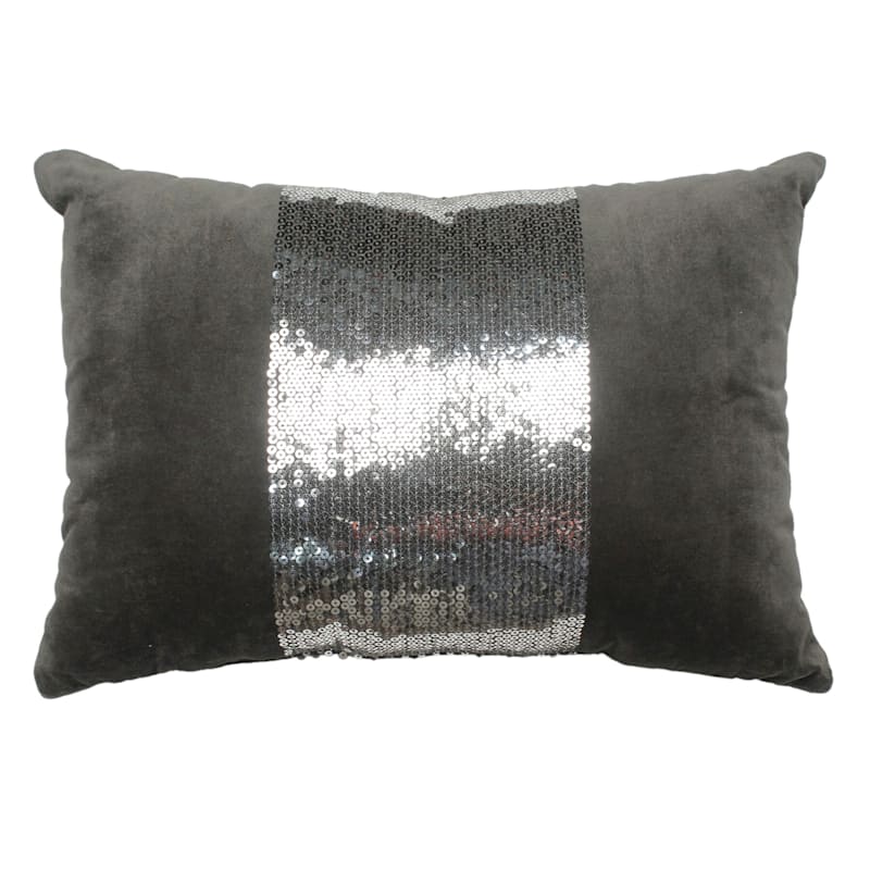 Cotton Velvet Throw Pillow with Sequins, 14x20