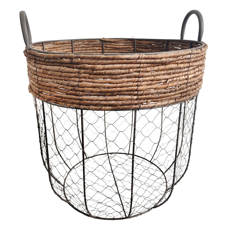 Round Wire Basket with Seagrass Rim, Large