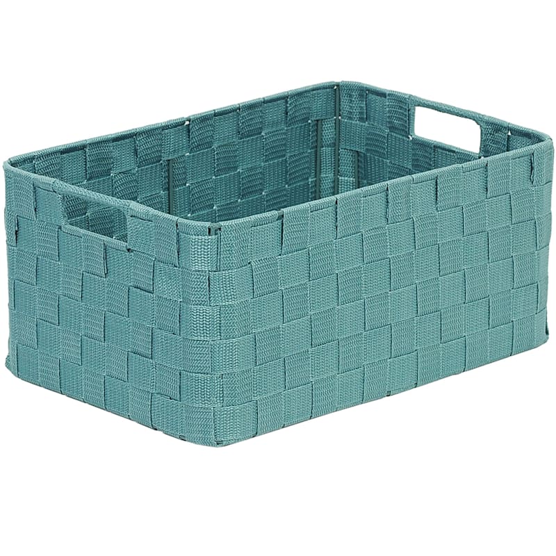 Turquoise Weave Storage Basket with Cutout Handles, Small