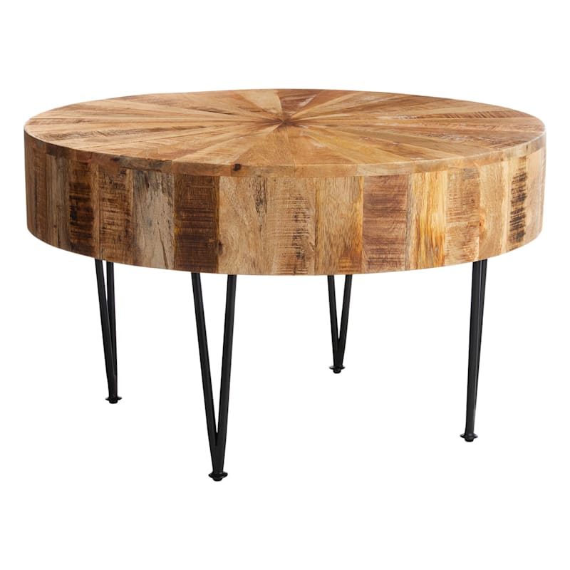 Found & Fable Round Mango Wood Coffee Table With Metal Hairpin Legs, Mango