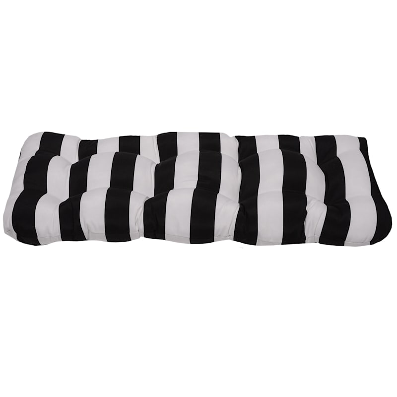 Black Awning Striped Outdoor Wicker Settee Cushion