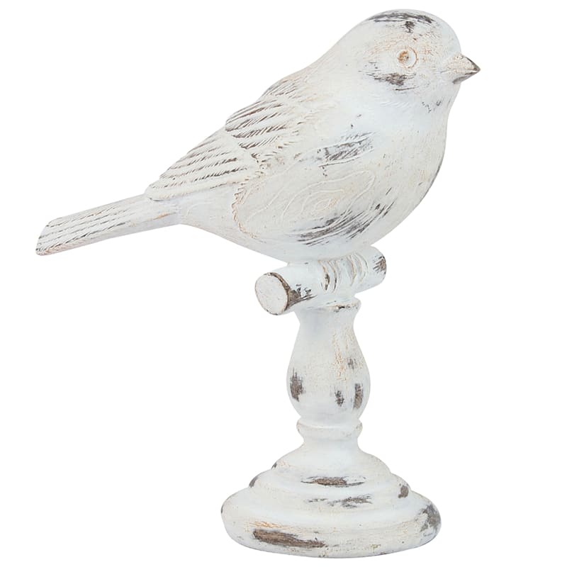 Whitewash Bird Branch Figurine, 5"