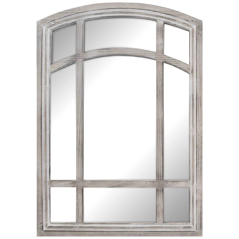 28X39 Arched Wood Window Pane Mirror