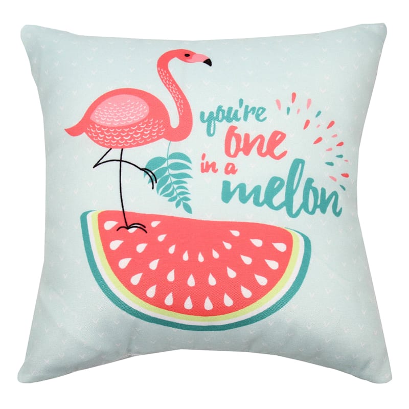 One in A Melon Flamingo Watermelon Throw Pillow, 16"