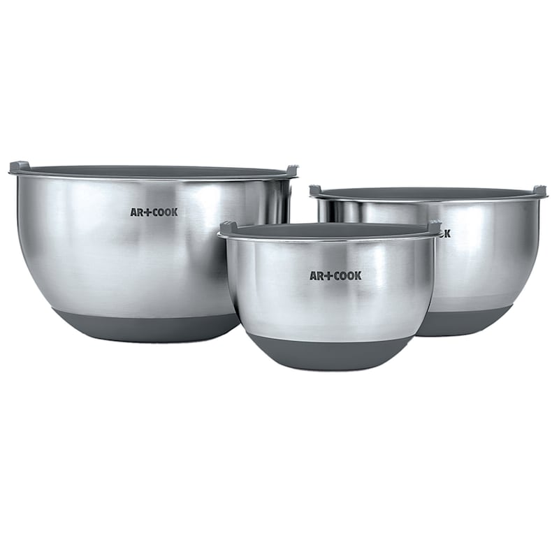 3-Piece Stainless Steel Mixing Bowls/Lids/Non-Skid Base