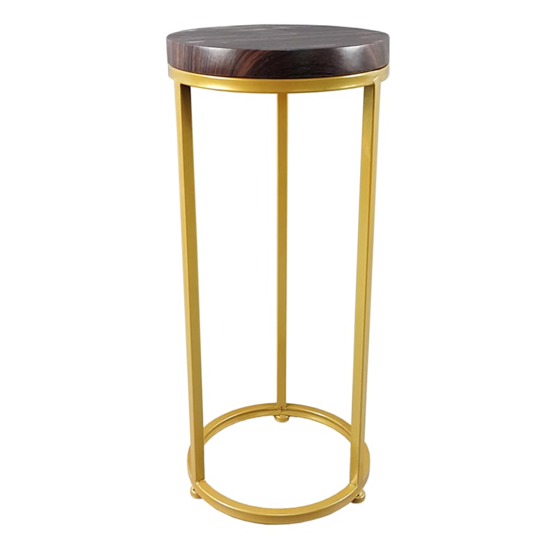 WOOD TOP GLD BASE PLANT STAND