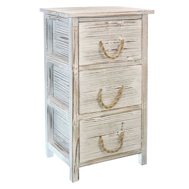 Distressed 3 Drawer Cabinet with Rope Handles