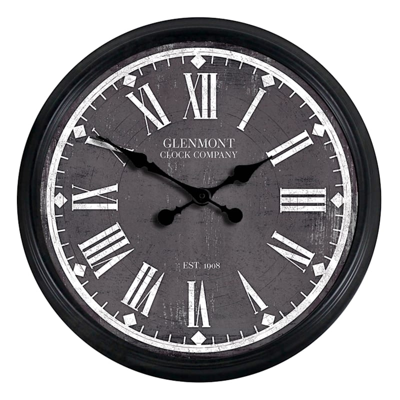 30X30 Black Frame Clock With Grey Distressed Face Paper