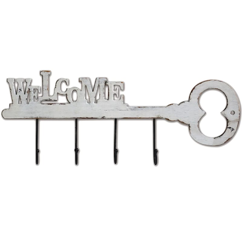 4-Hook Wood & Metal Welcome Key Rack, 8x20