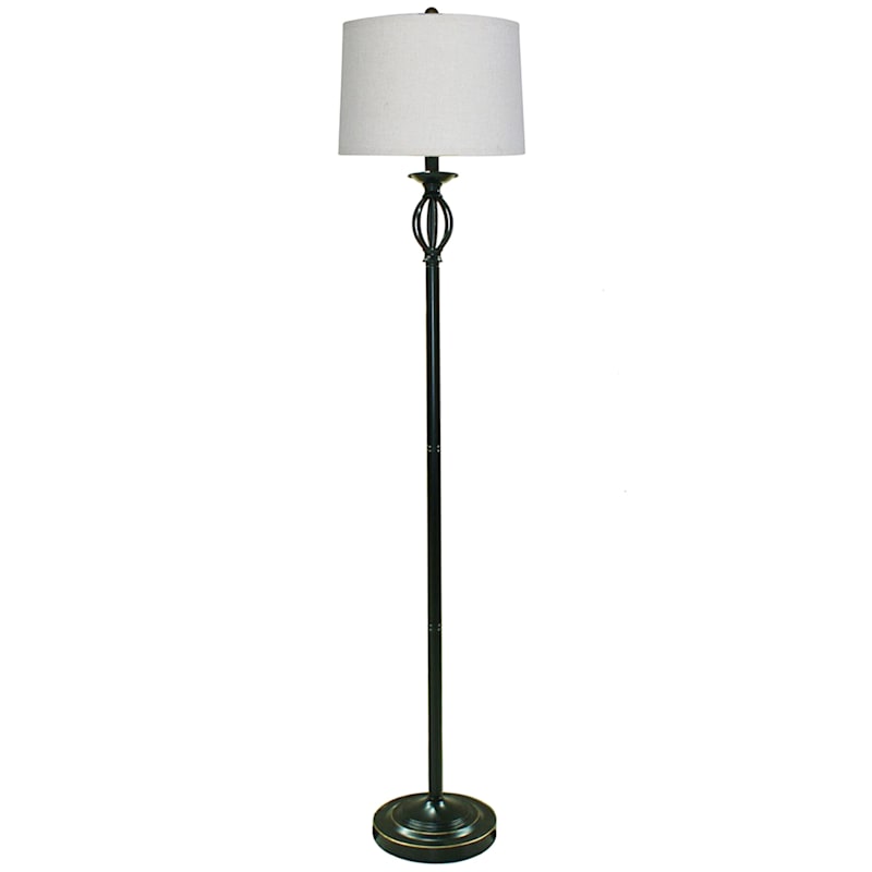 Bronze Finish Spindle Floor Lamp with Oatmeal Fabric Drum Shade, 60"