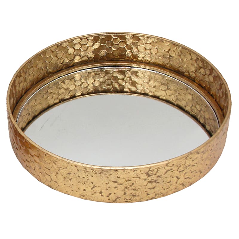 Gold Foiled Round Mirror Decorative Tray, 12"