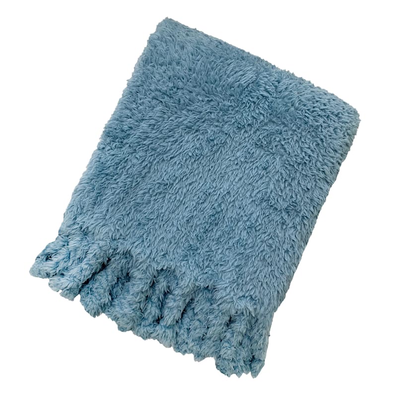 Blue Teddy Plush Throw Blanket, 50x60