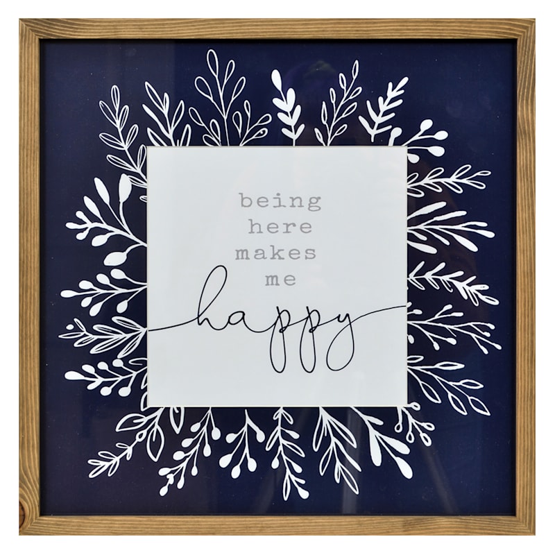 Glass Framed Makes Me Happy Wall Sign, 16"