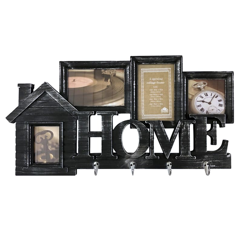 22X12 Home Collage With 4 Metal Hooks In Antique Silver