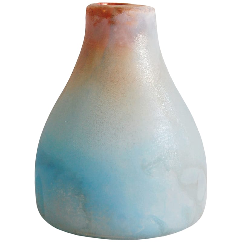 Blue & Orange Frosted Glass Vase, 8"