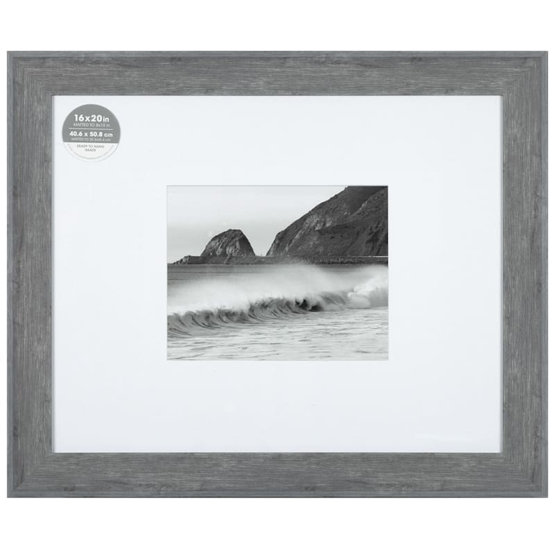 Matted to Wide Flat Profile with White Mat Wall Frame, Grey, Sold by at Home