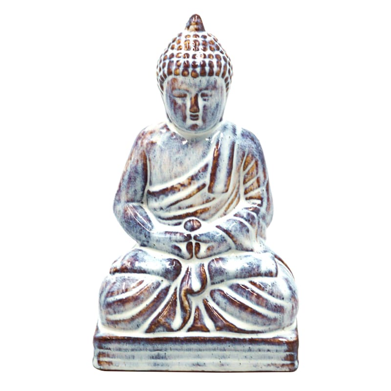 White Distressed Ceramic Buddha, 10"