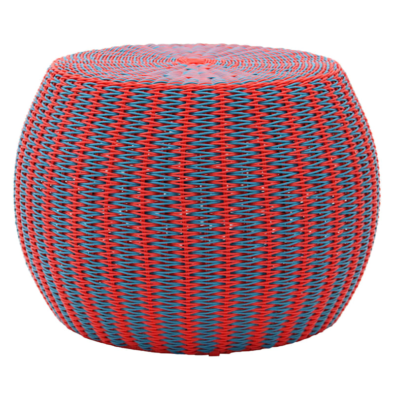 Rio Red & Blue Nested Wicker Outdoor Ottoman, 24"