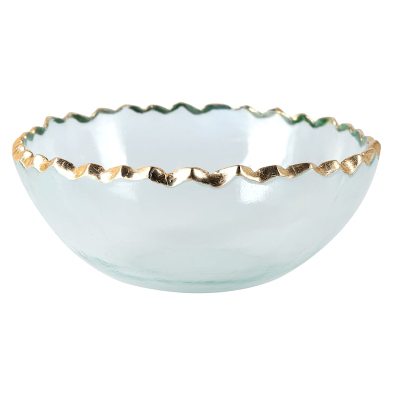 Gold Scalloped Rim Glass Bowl