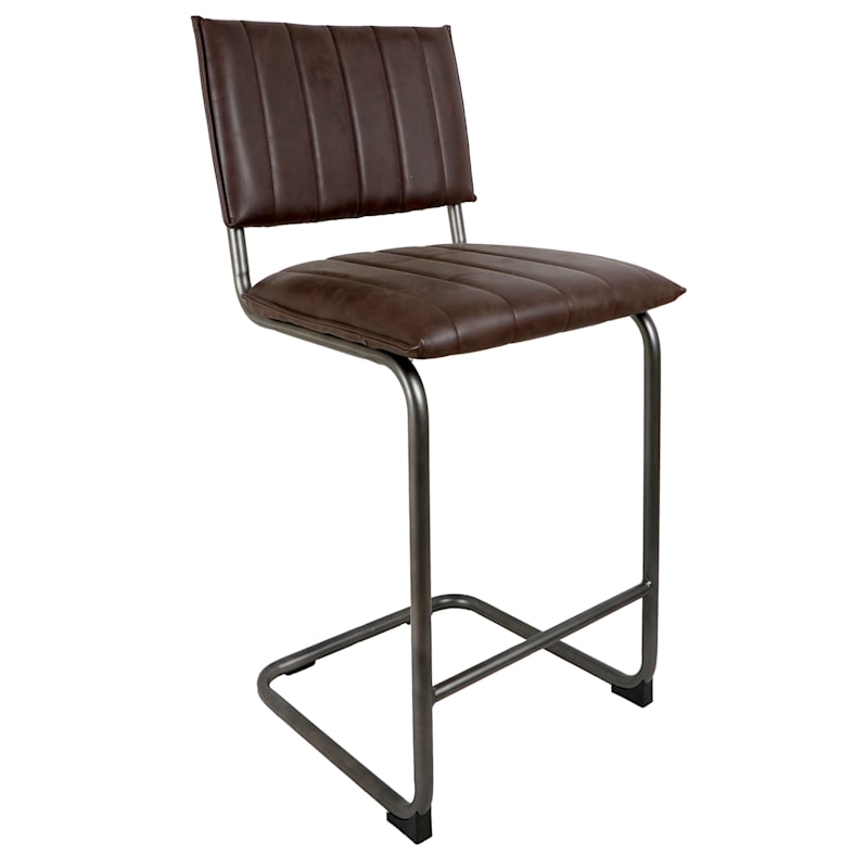 Luka Dark Brown Faux Leather Counter, Leather Swivel Stool