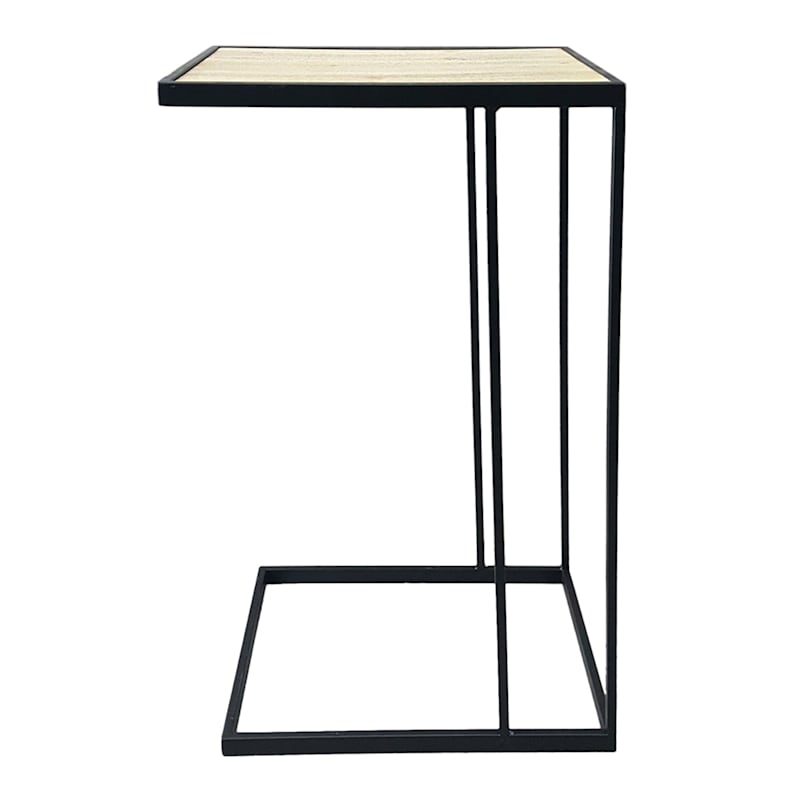 Black Metal C-Table with Light Wooden Top