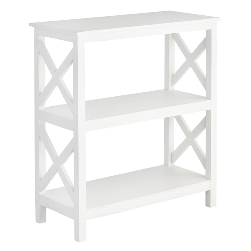 3-Tier White X-Side Bookshelf, 29"