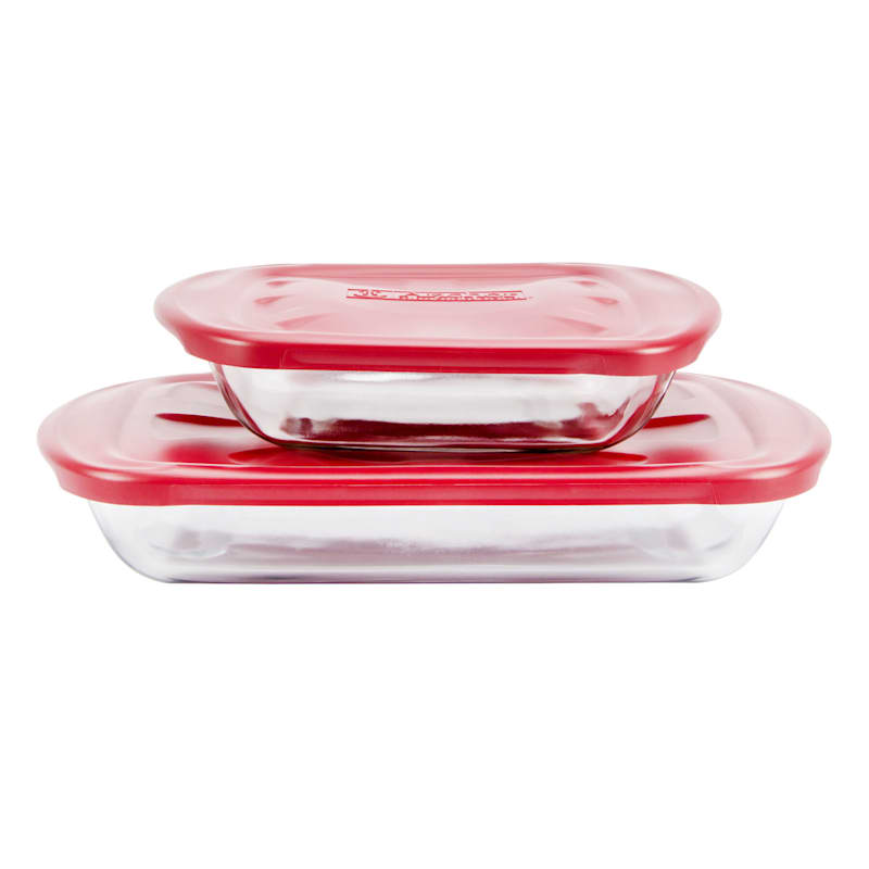 Anchor Hocking Red Holiday 4-Piece Glass Food Storage Set