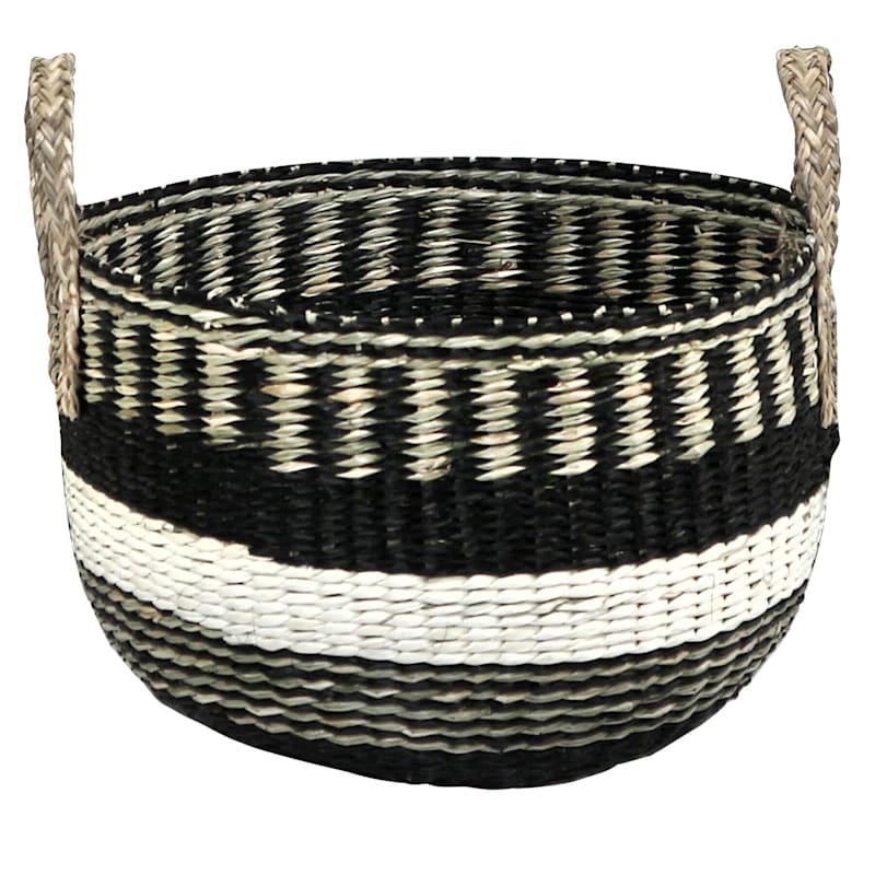 Black & White Round Seagrass Basket, 18"
