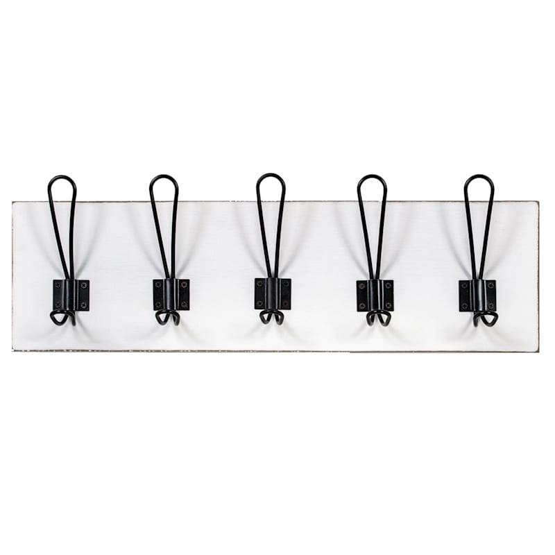 5-Hook White & Black Wall Hooks Rack, Wood Sold by at Home