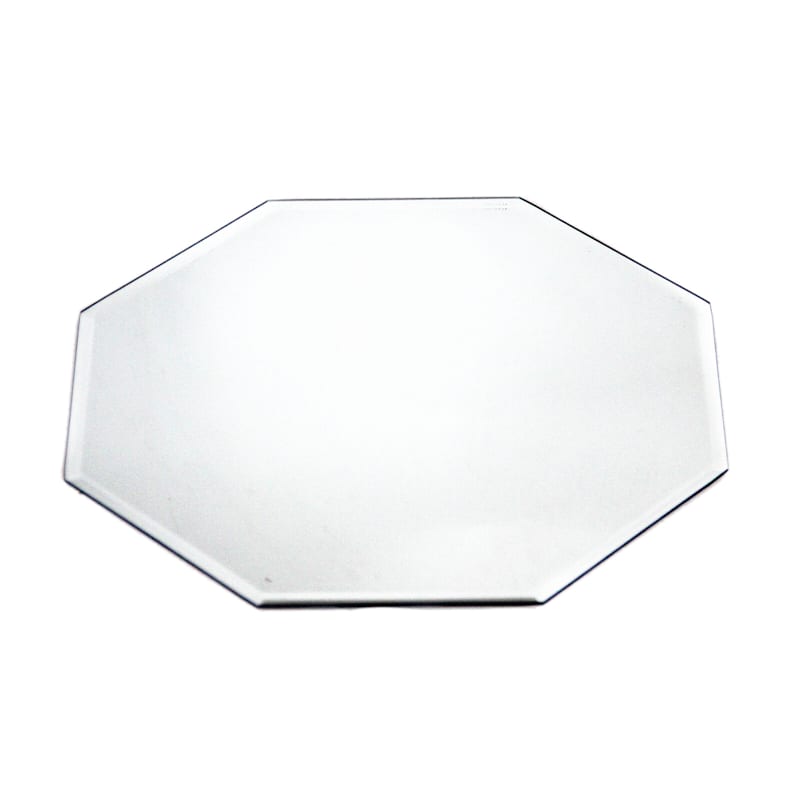 Glass Octagon Beveled Edge Mirror Candle Plate, 14"