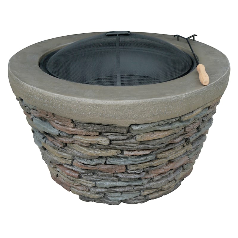 Stone Look Wood Burning Fire Pit With Cover, 26