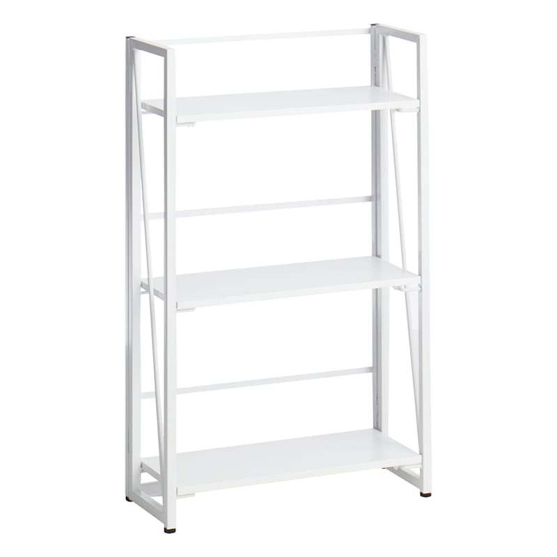 Vienna 3 Tier White Folding Bookshelf, White Metal Bookcase